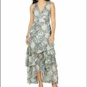 Inc. Blue and green paisley tiered maxi dress